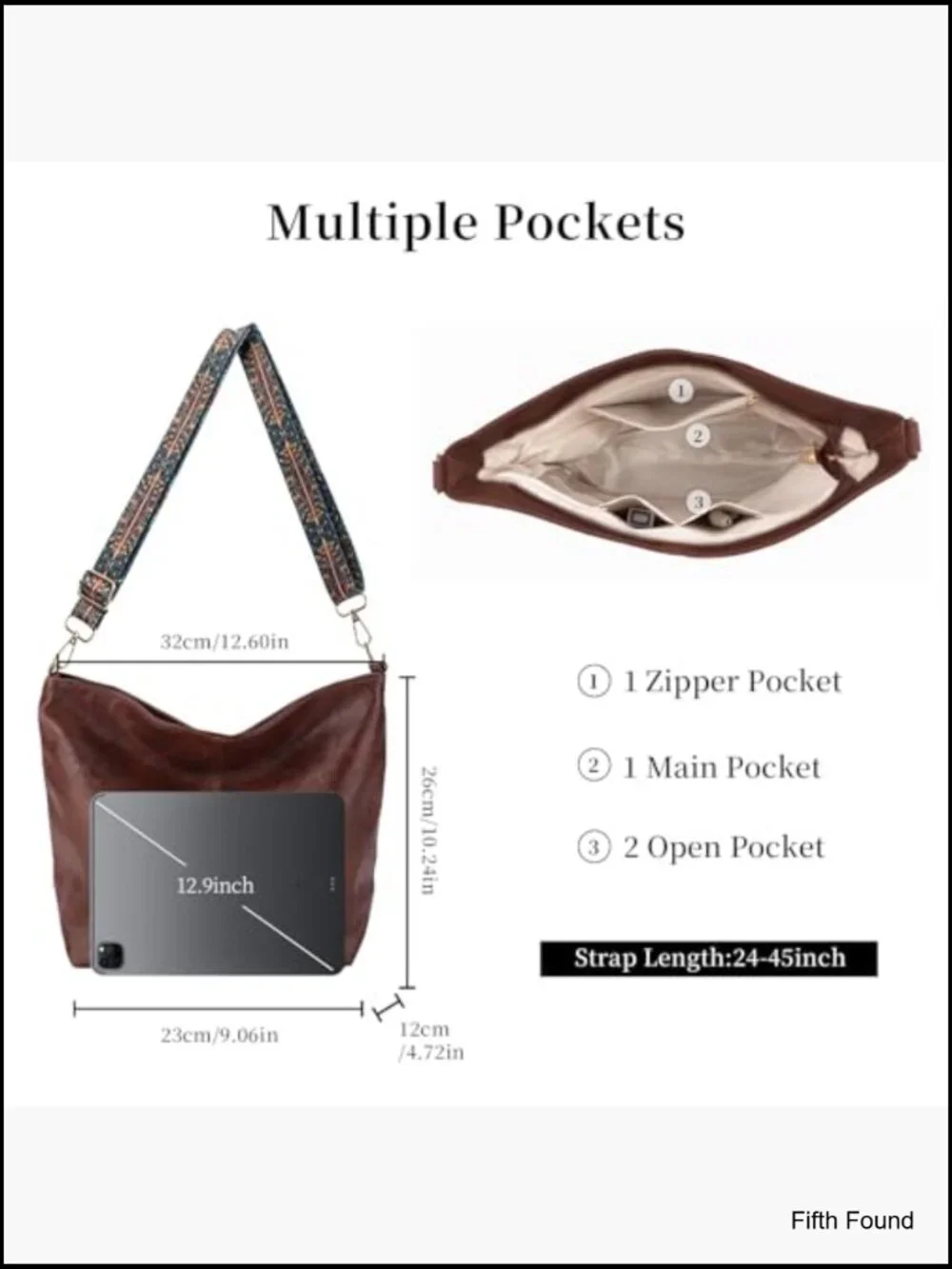Vegan Leather Hobo Crossbody Bag with Guitar Strap Tote